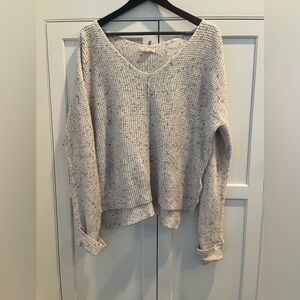For Thee Womens Size L Waffle Knit V-neck Sweater beige